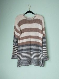 Vintage Gina Peters Silk Angora Lambswool Tunic Sweater Size Medium Stripes Soft